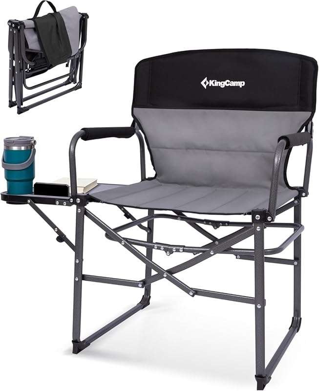 KingCamp Oversized Camping Director Chair with Side Table, Heavy Duty 