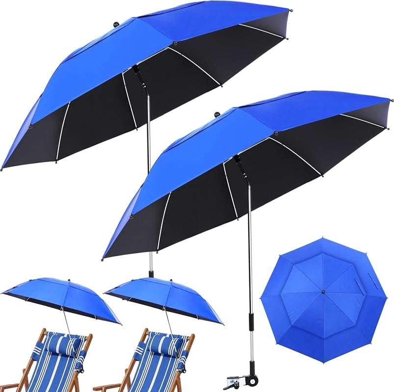 Nuanchu 2x Double Canopy Clamp Umbrellas, 360° Adjustable UPF50+ for B