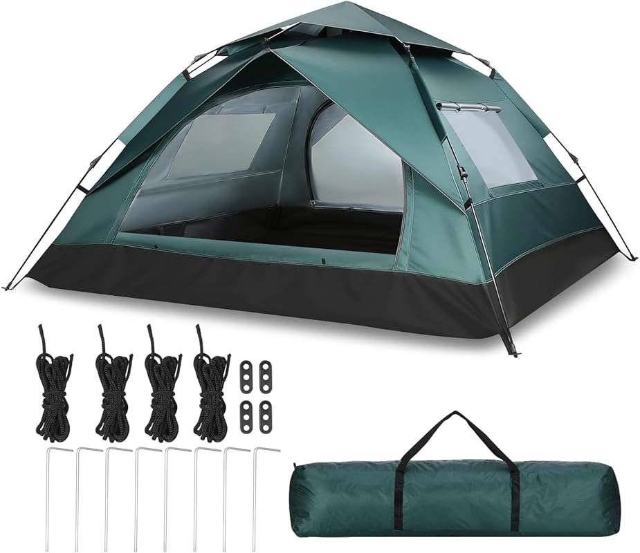 3-4 Person Instant Setup Waterproof Camping Tent with Rainfly & 5000MM