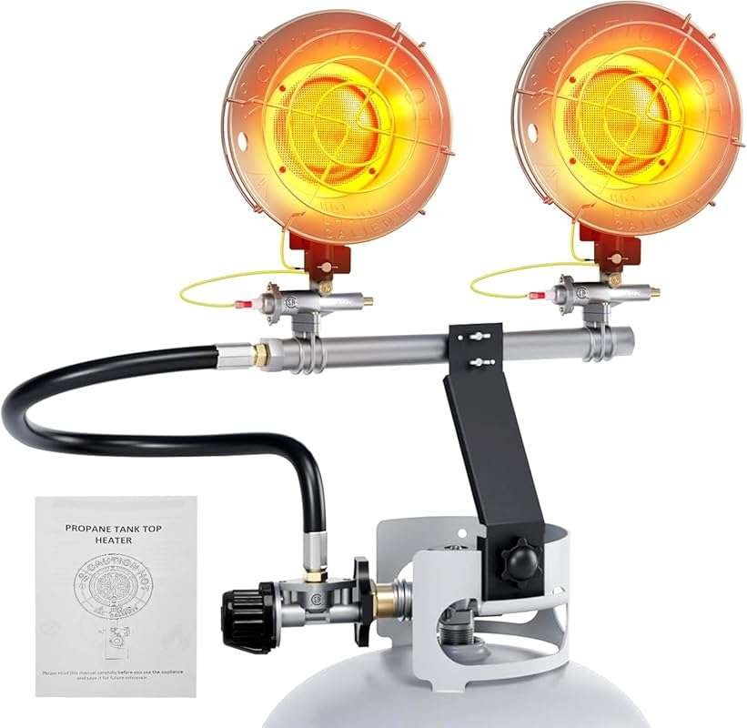 30000 BTU Double Propane Tank Top Heater Attachment with Tip-Over Prot