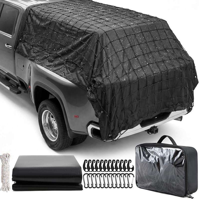 Tranqun Truck Bed Cargo Net Kit, 4'x6' to 8'x12', Complete Pickup Secu