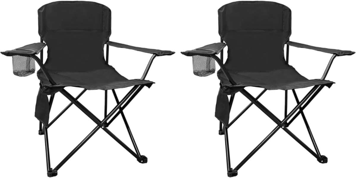 2 Pack Portable Folding Camping Chair with Cooler Bag, 300 LBS Capacit