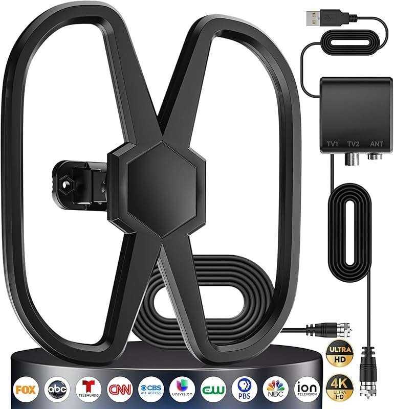 4000+ Mile Outdoor TV Antenna: Supports 2 TVs, Amplified 8K 4K Signal,