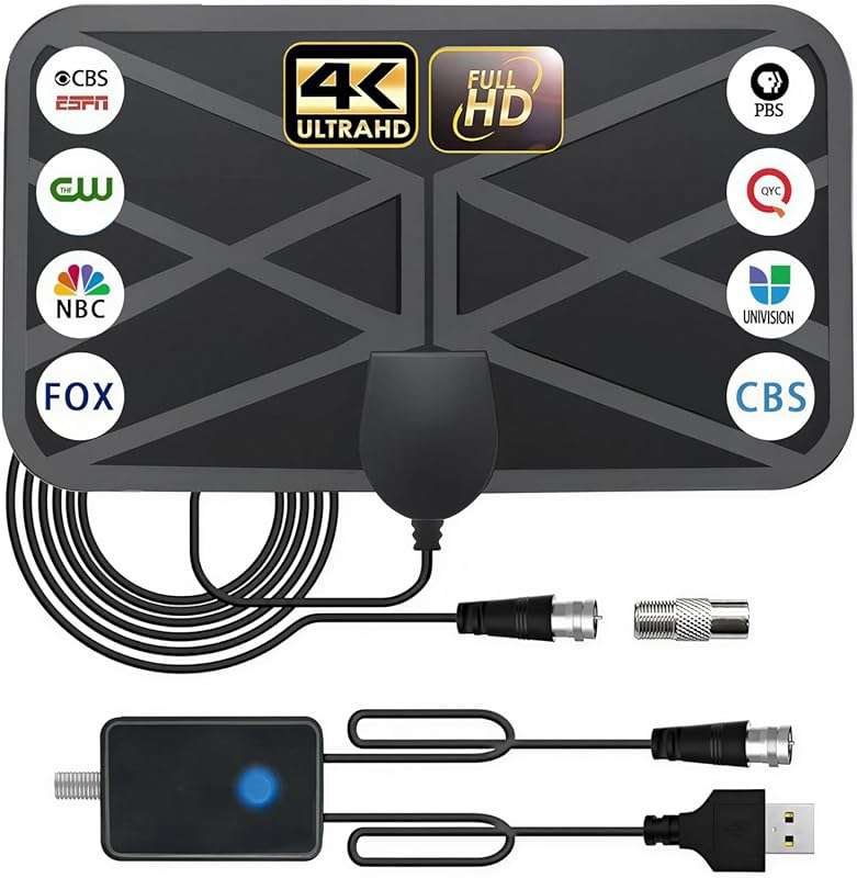 Portable Indoor Digital TV Antenna for 4K/1080p Smart TVs with Signal 