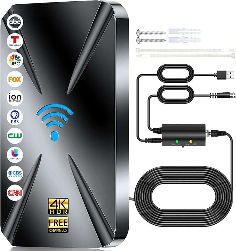 Upgraded 3600+ Mile Digital HDTV Antenna: Indoor/Outdoor, Amplified 8K