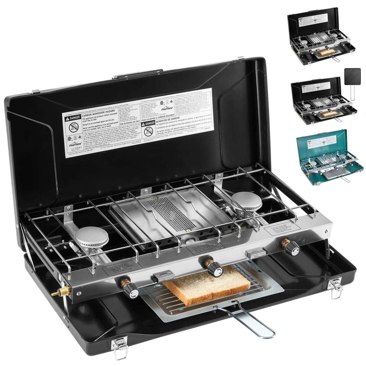 Camping Stove, 3 Burners Propane Portable Camp Stove with Regulator, Push-Button