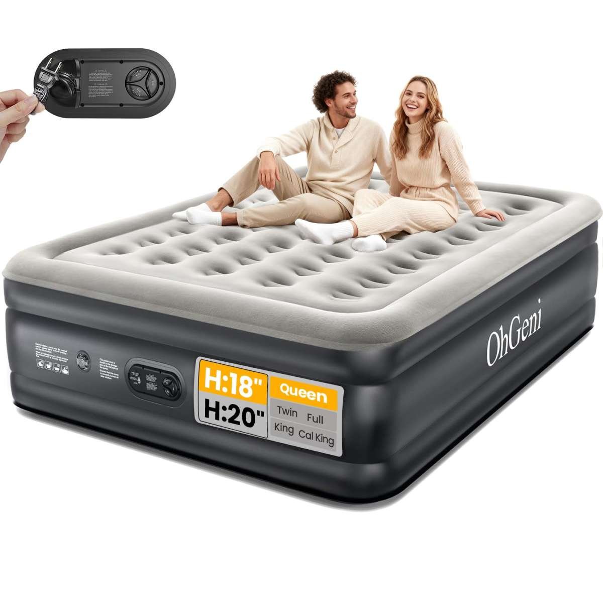OhGeni Queen Air Mattress with Built in Pump, Inflatable Mattress Blow Up Mattre