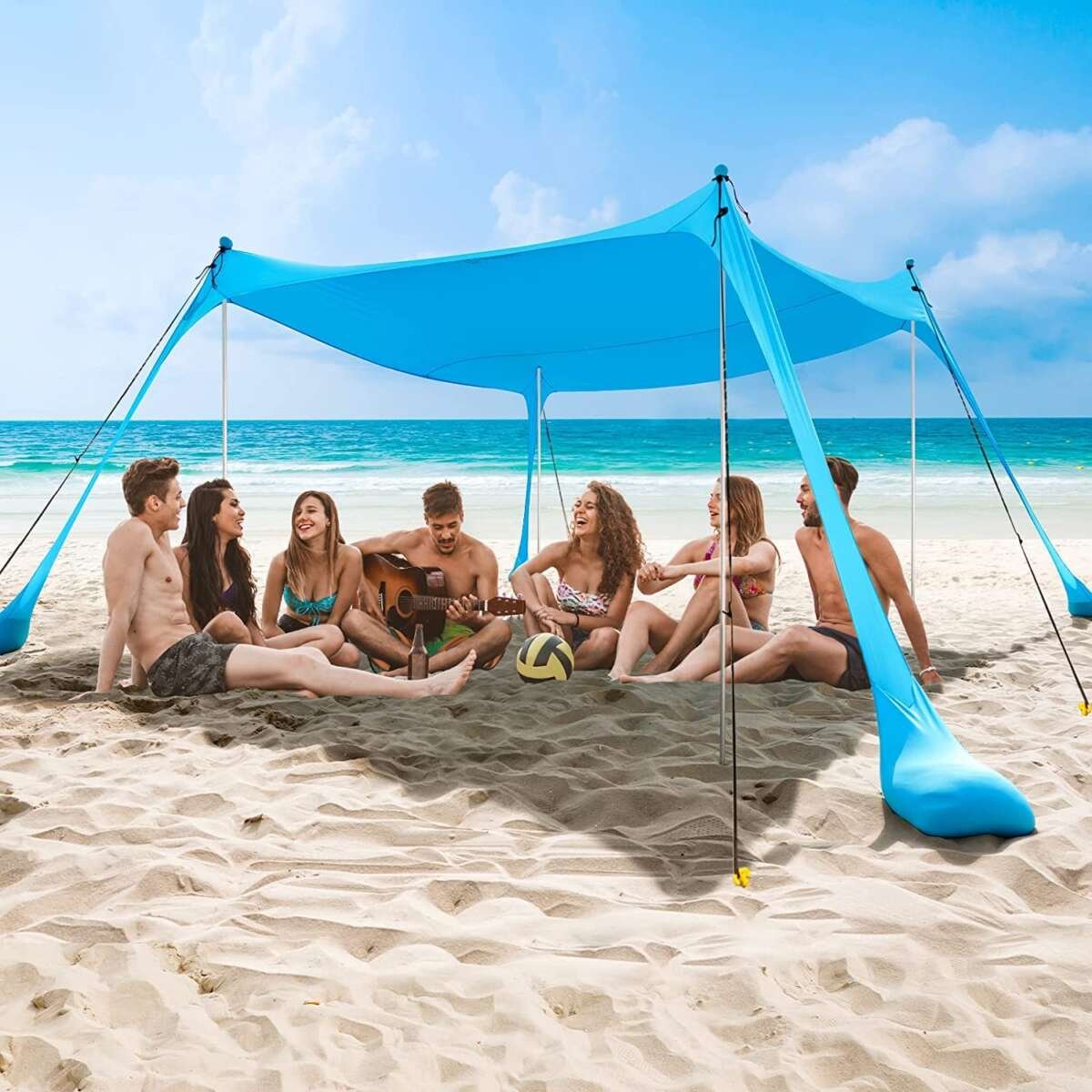 COMMOUDS Beach Tent Sun Shelter - UPF50+ Pop Up Beach Canopy with Sandbags & San