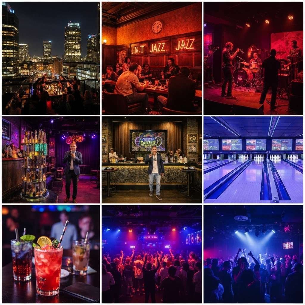 Generate a high-quality, relevant image prompt for an article about: 7 Nightlife Spots In Markham: A