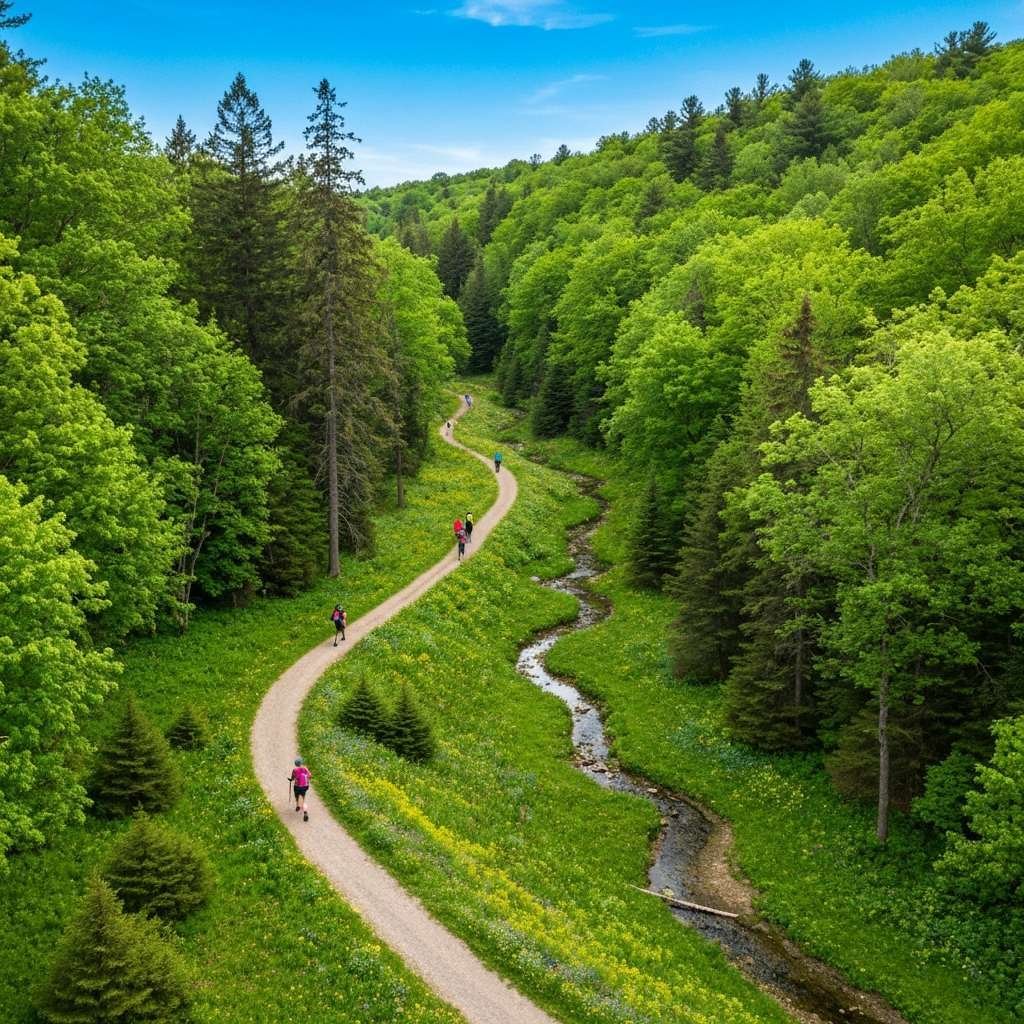 Generate a high-quality, relevant image prompt for an article about: 12 Hiking Trails In Mississauga