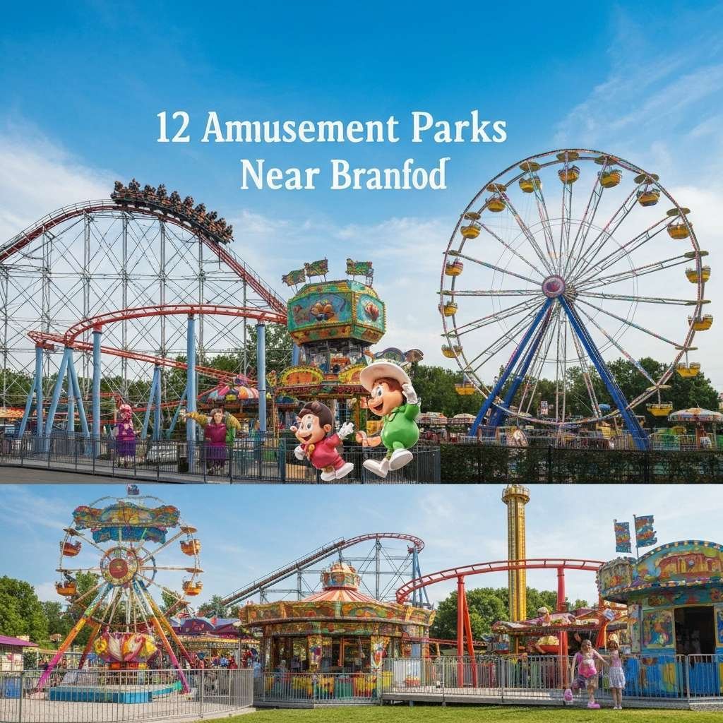 Generate a high-quality, relevant image prompt for an article about: 12 Amusement Parks Near Brantfo