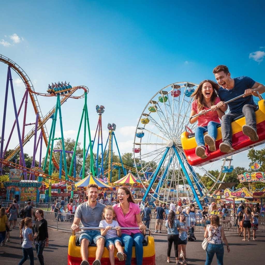 Generate a high-quality, relevant image prompt for an article about: 12 Amusement Parks Near Brantfo