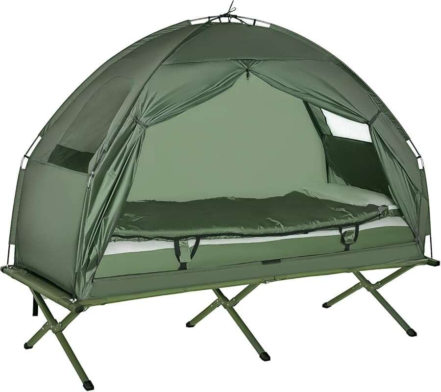 Outsunny 6-in-1 Folding Camping Tent Cot with Mattress, Pillow & Sleep