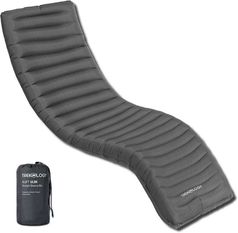 TREKOLOGY UL80 Ultralight Inflatable Sleeping Pad – 40D Nylon Compact