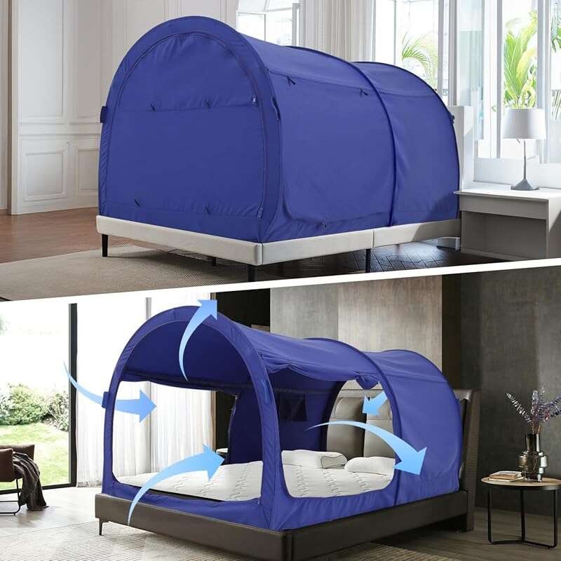 Navy Twin Bed Canopy Tent with Pop-Up Frame, 80% Blackout, Breathable 