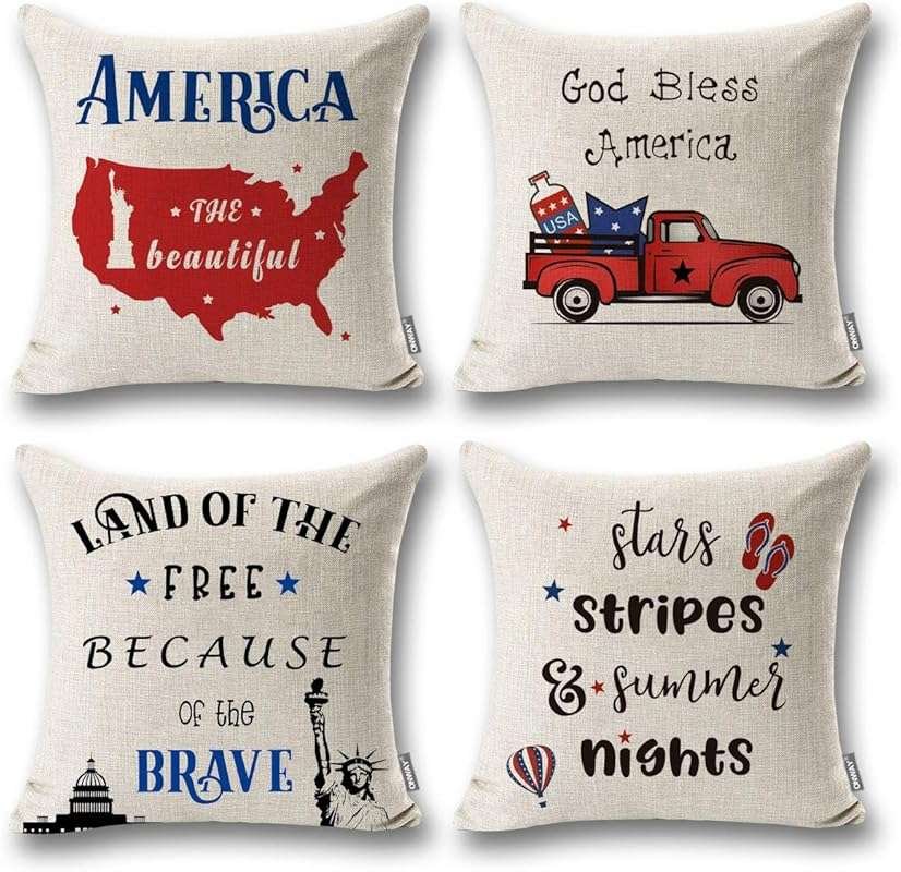 ONWAY Patriotic Outdoor Pillow Covers 18x18, 