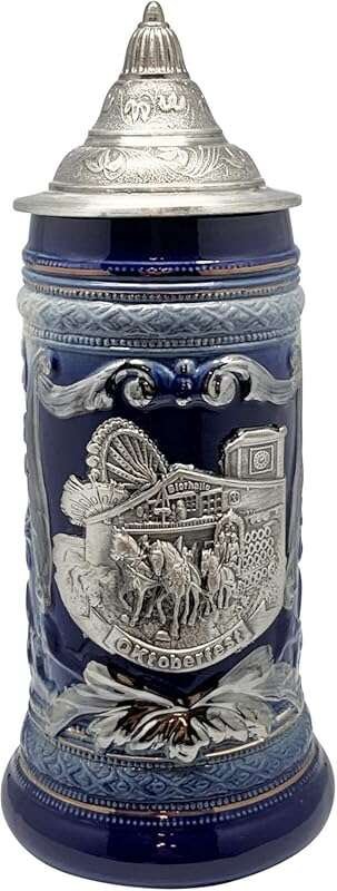 0.6 Liter OktoberfestHaus Ceramic Beer Krug with Metal Medallion, Coba