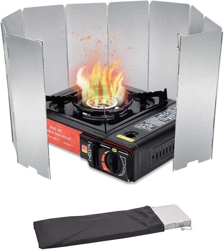 10-Plate Aluminum Camping Stove Windscreen with Drawstring Bag for But