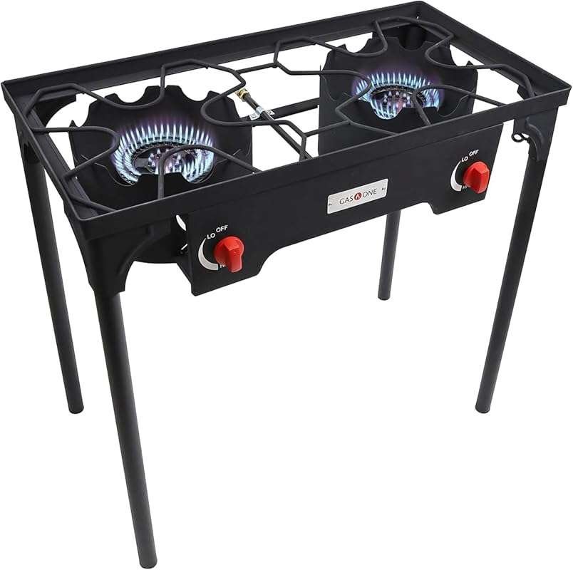 Gas One Double Propane Camp Stove: High Pressure Two Burner with Regul
