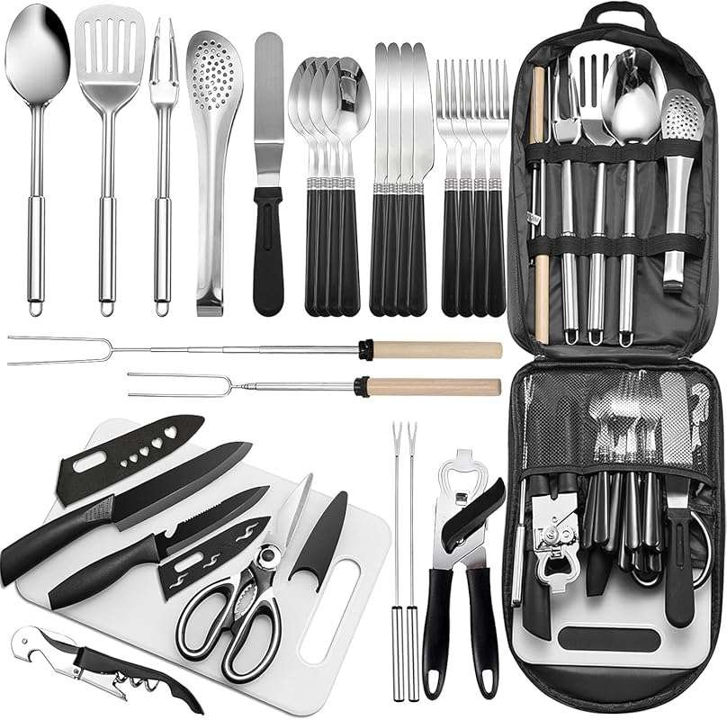27-Piece Stainless Steel Portable Camping Kitchen Utensil Set for Outd