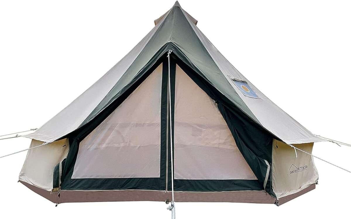 DANCHEL Military Green Canvas Bell Tent, 4 Season Waterproof Glamping