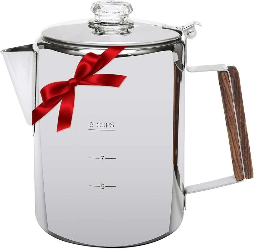 MEREZA 9-Cup Stainless Steel Stovetop Coffee Pot: Fast Brew Percolator