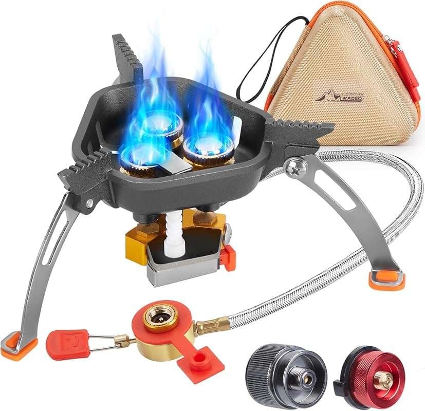 WADEO 7200W Windproof Camping Stove: Piezo Ignition, Dual Fuel Adapter