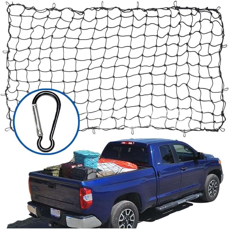 Expandable Pickup Truck Cargo Net 4'x6' to 8'x12' with 12 Carabiners &