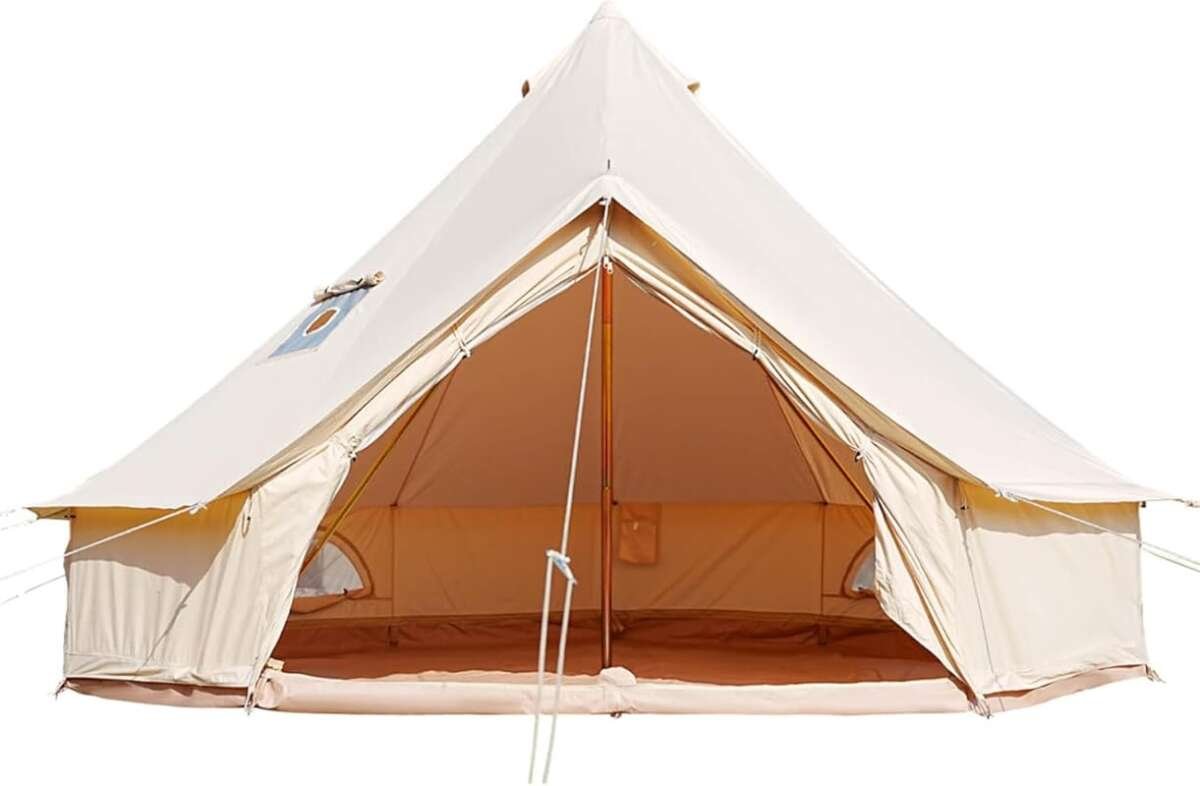 Waterproof Canvas Bell Tent with Stove Jack, Breathable Detachable Gro