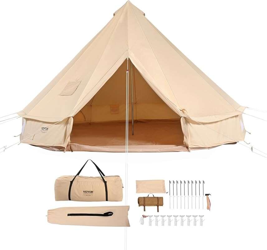 VEVOR 4-Season Canvas Bell Yurt with Stove Jack, Breathable for 4 Peop