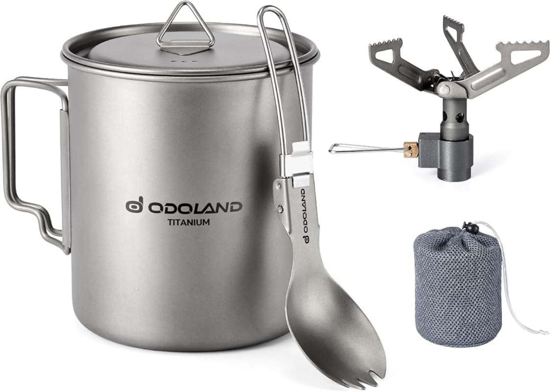 Odoland Titanium Camping Cookware 750ML Pot: Portable Titanium Pot wit