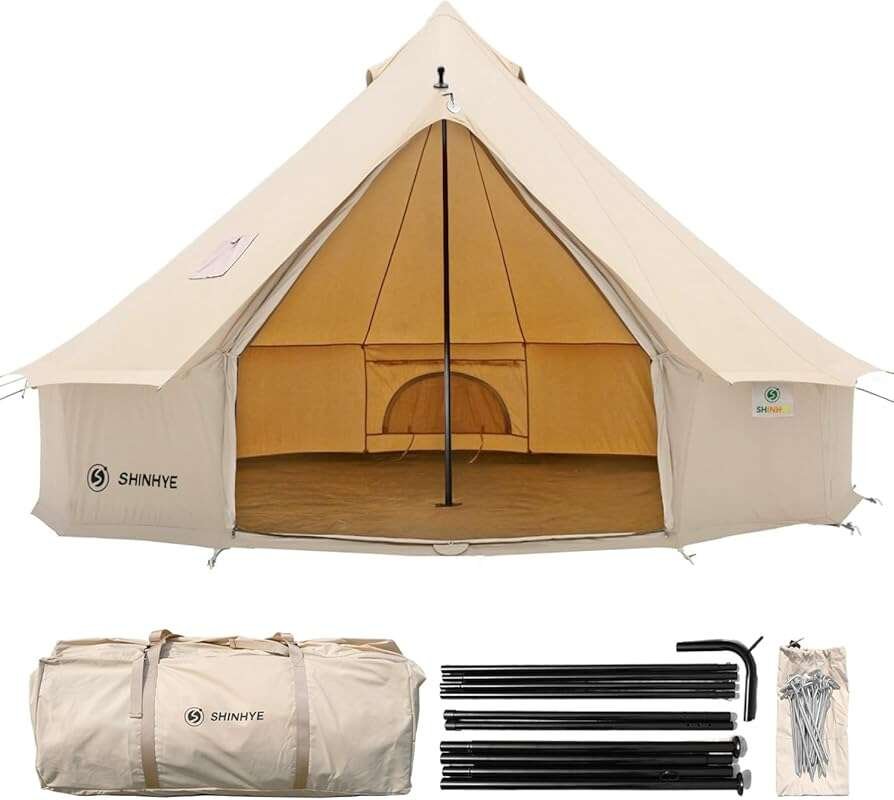 100% Cotton Canvas Bell Yurt Tent with Stove Jack for 4-Season Family 