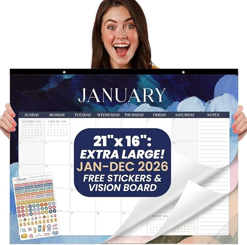 Bloom Daily Planners 2026 Large Wall & Desk Calendar with Stickers, 21