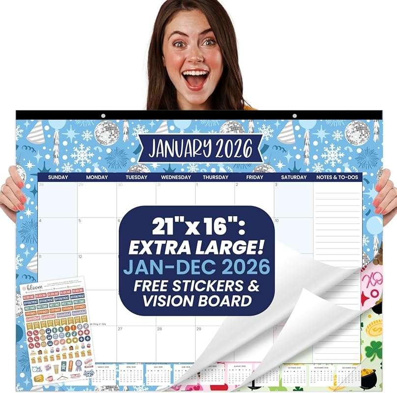 Bloom Daily Planners 2026 Large Wall & Desk Calendar with Holiday Icon