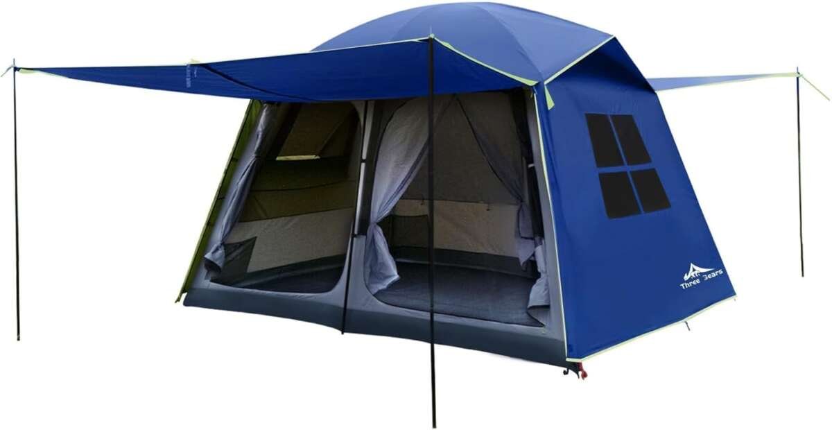 Waterproof 6-Person Family Tent with Room Dividers & Sunshade Vestibul