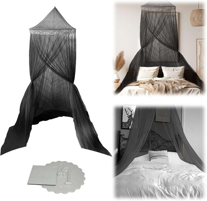 Dome Mosquito Net for Queen King Beds – Black Breathable Bed Canopy Te