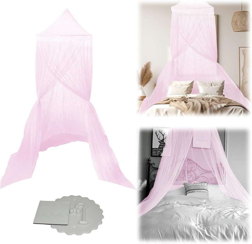 Dome Mosquito Net for Queen King Beds – Pink Breathable Bed Canopy Ten