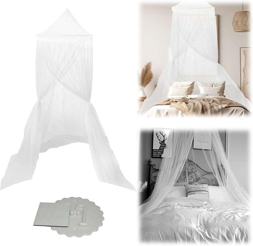 Dome Mosquito Net for Queen King Beds – White Breathable Bed Canopy Te