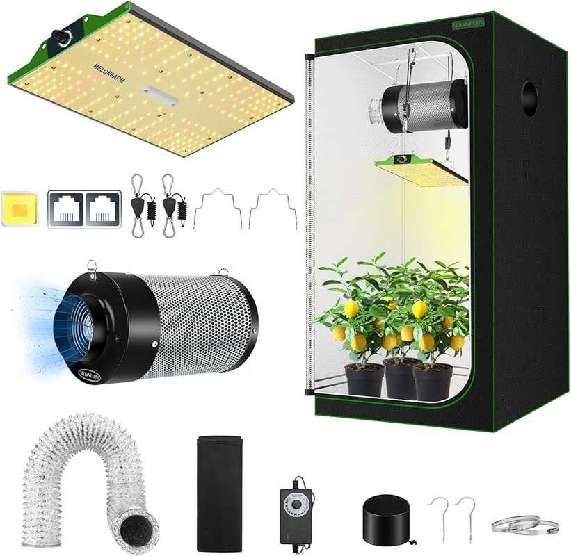 MELONFARM 2x2 Grow Tent Bundle with 70W Full Spectrum LED Light, 4
