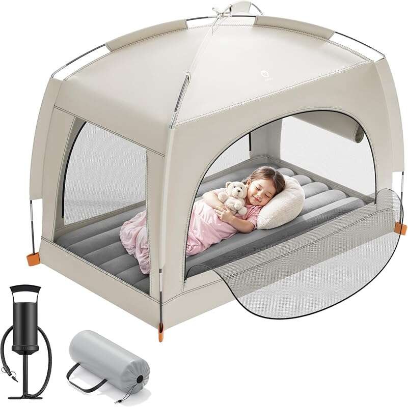 QPAU Inflatable Toddler Travel Bed with Tent and Hand Pump – Lightweig