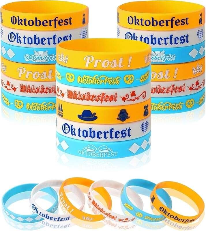 Pack of 18 Silicone Oktoberfest Bracelets – Blue/White Bavarian Festiv