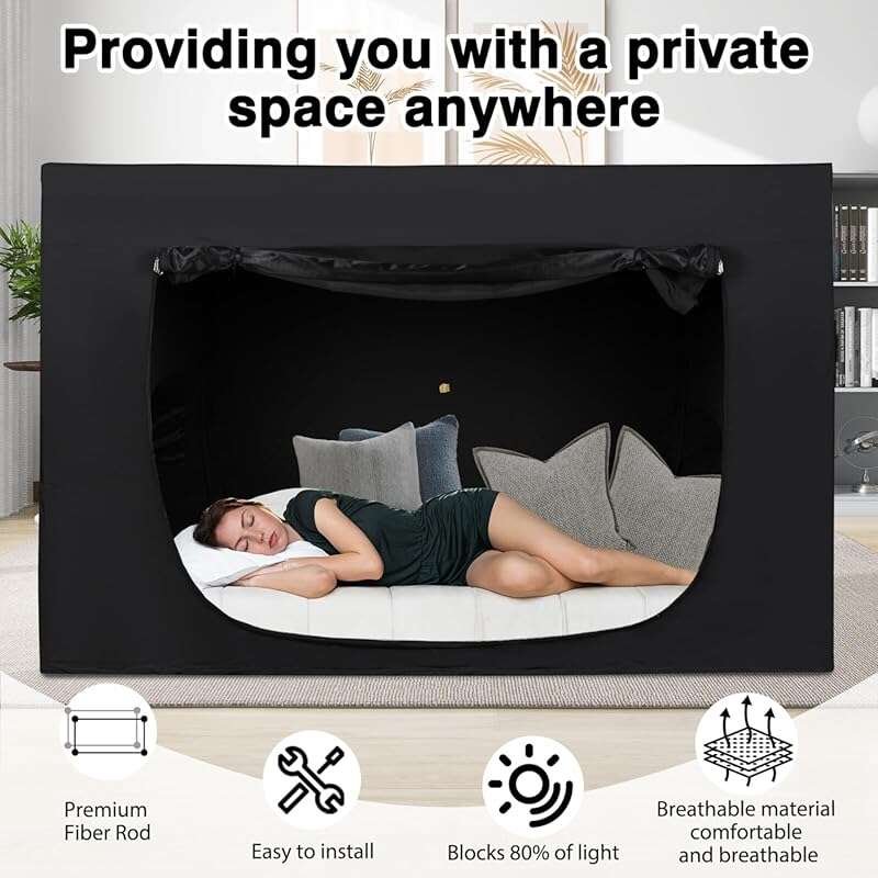 Twin Bed Canopy Tent – Blackout, Breathable Private Sleeping Pod with