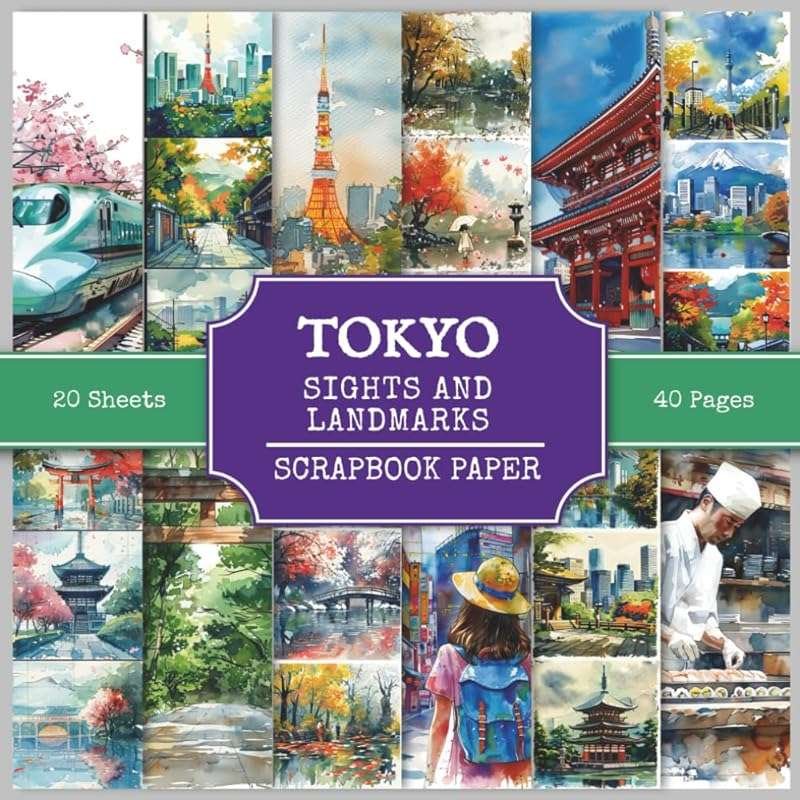 Tokyo Scrapbook Paper: 220+ Watercolor Sights & Landmarks for Collage 
