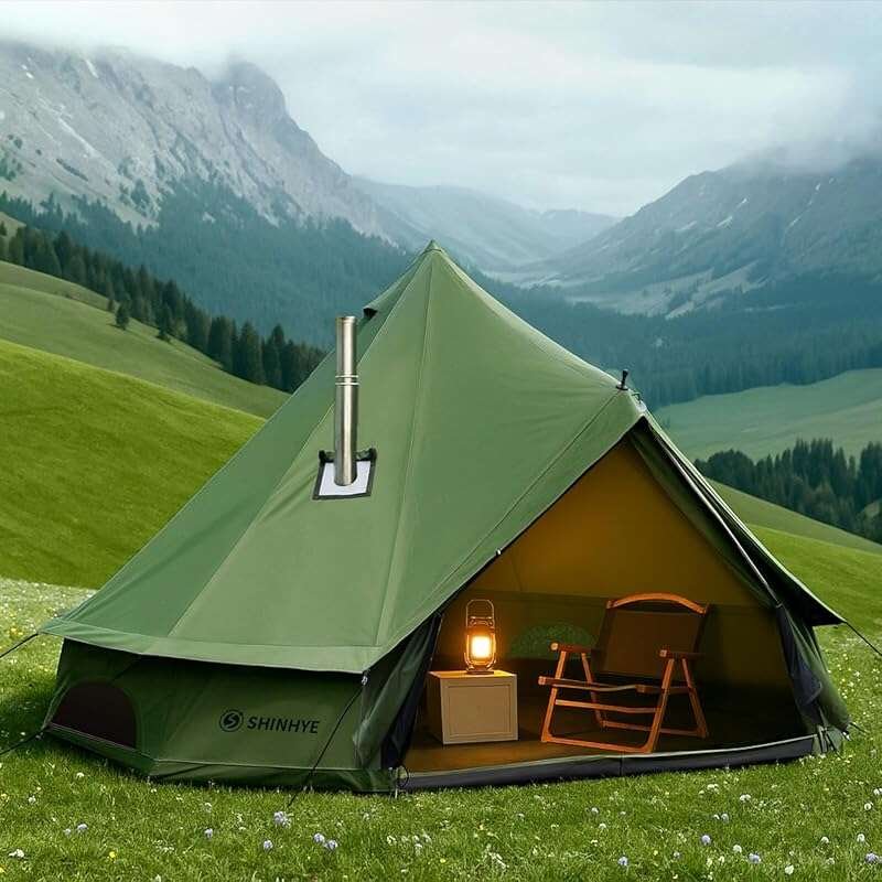 Waterproof Cotton Canvas Bell Yurt Tent with Stove Jack, Ideal for 4-S