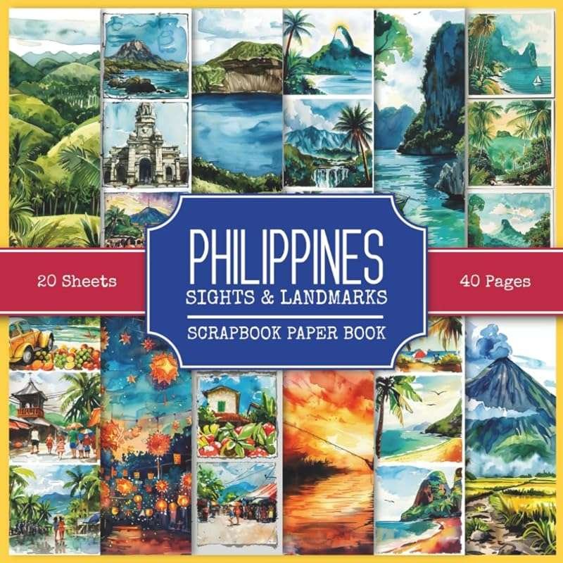 Philippines Scrapbook Paper Book with 210+ Watercolor Attractions & La