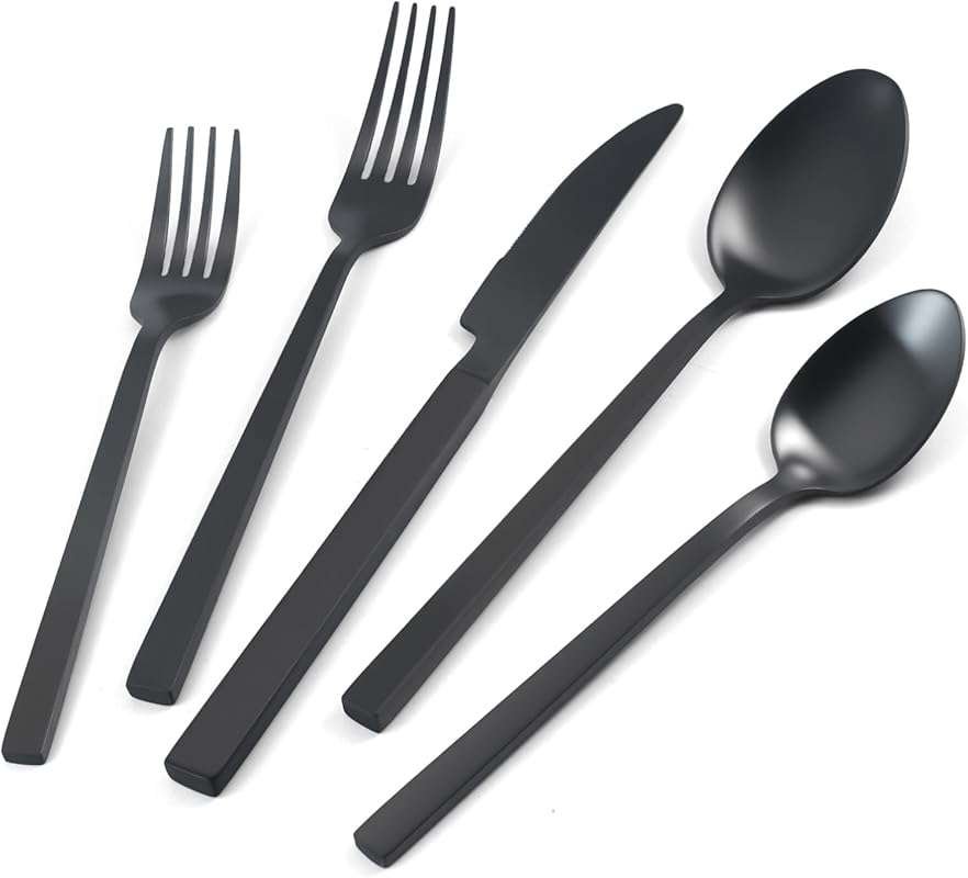 40-Piece Black Matte Stainless Steel Silverware Set for 8