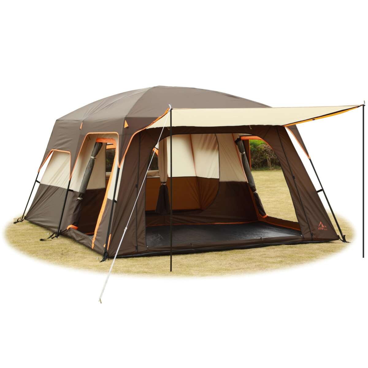 KTT Extra Large Tent 6-10-12-14 Person,Family Cabin Tents,2 Rooms,3 Doors and 3 