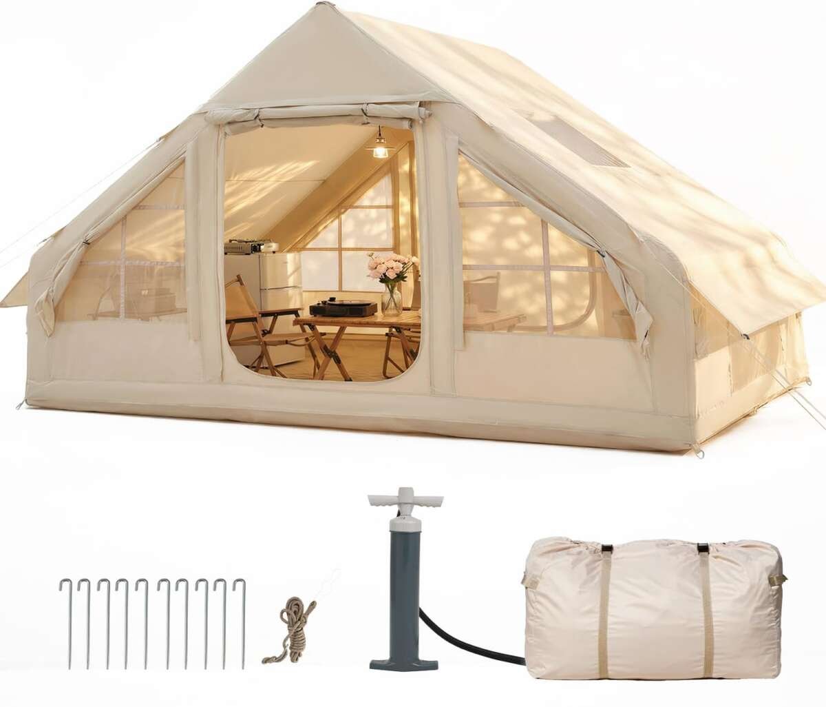 Aoxun Inflatable Camping Tent for 4-8 Person, Instant Setup Family Size Tent, Wa