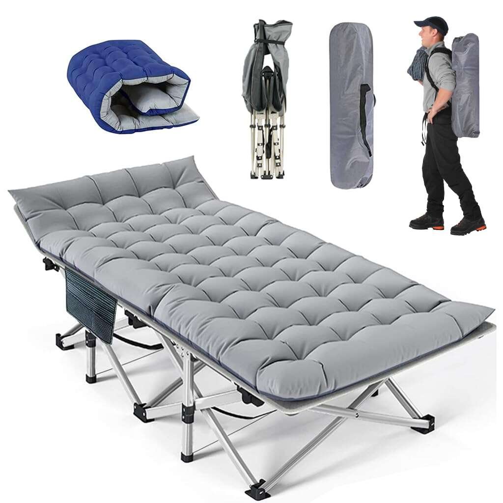 Heavy Duty Camping Cot for Adults with Mattress, 10-Leg Portable Folding Cot Bed