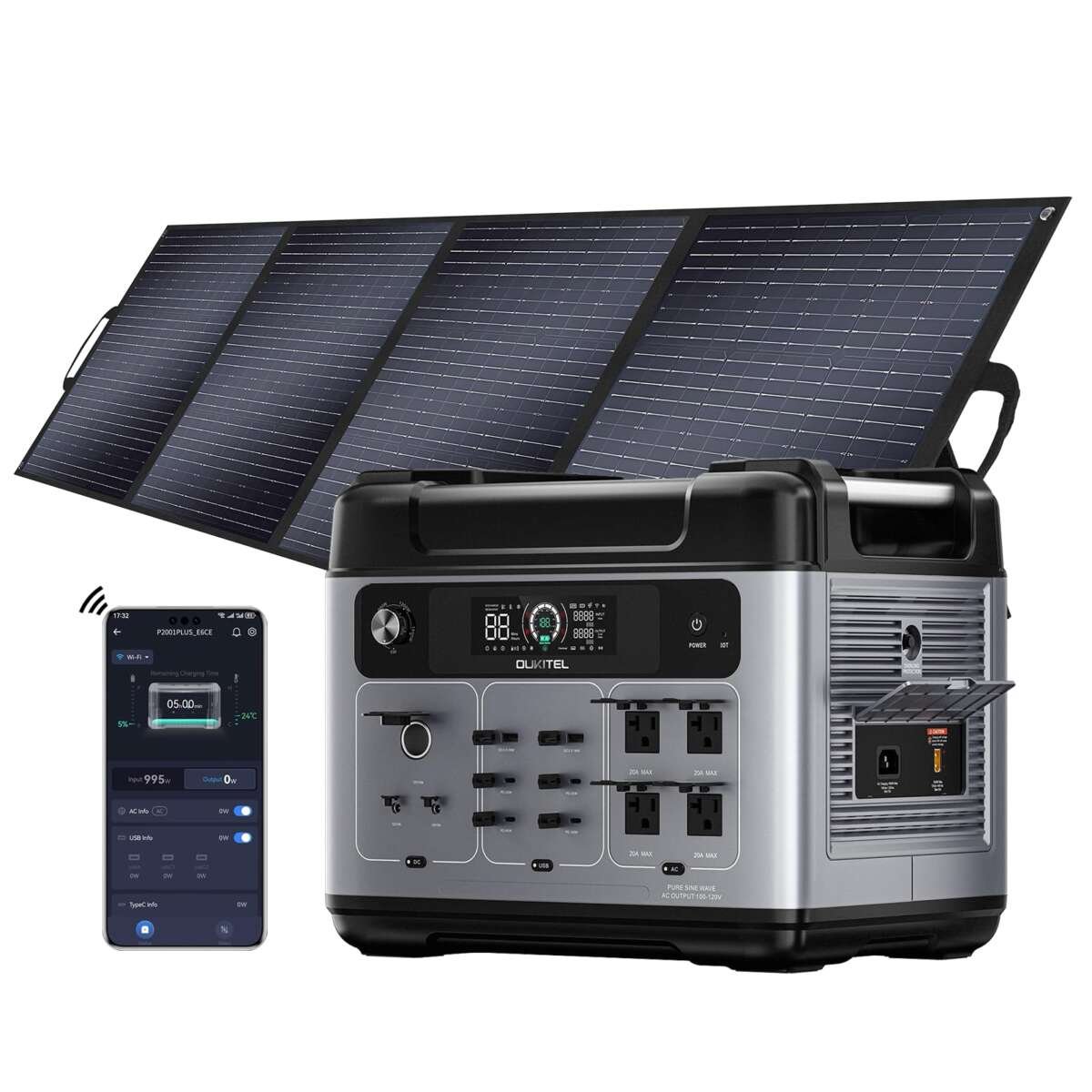 OUKITEL P2001 Plus 2400W Power Station with 200W Solar Panel, 2048Wh Solar Gener
